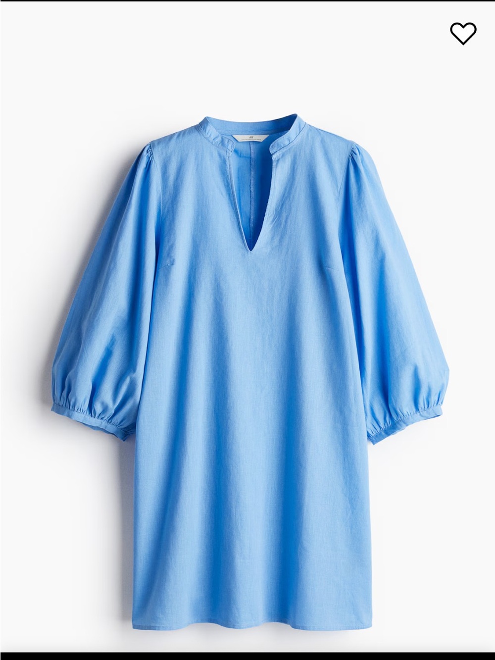 H&M Light Blue V-Neck Shift Dress with Puff Sleeves